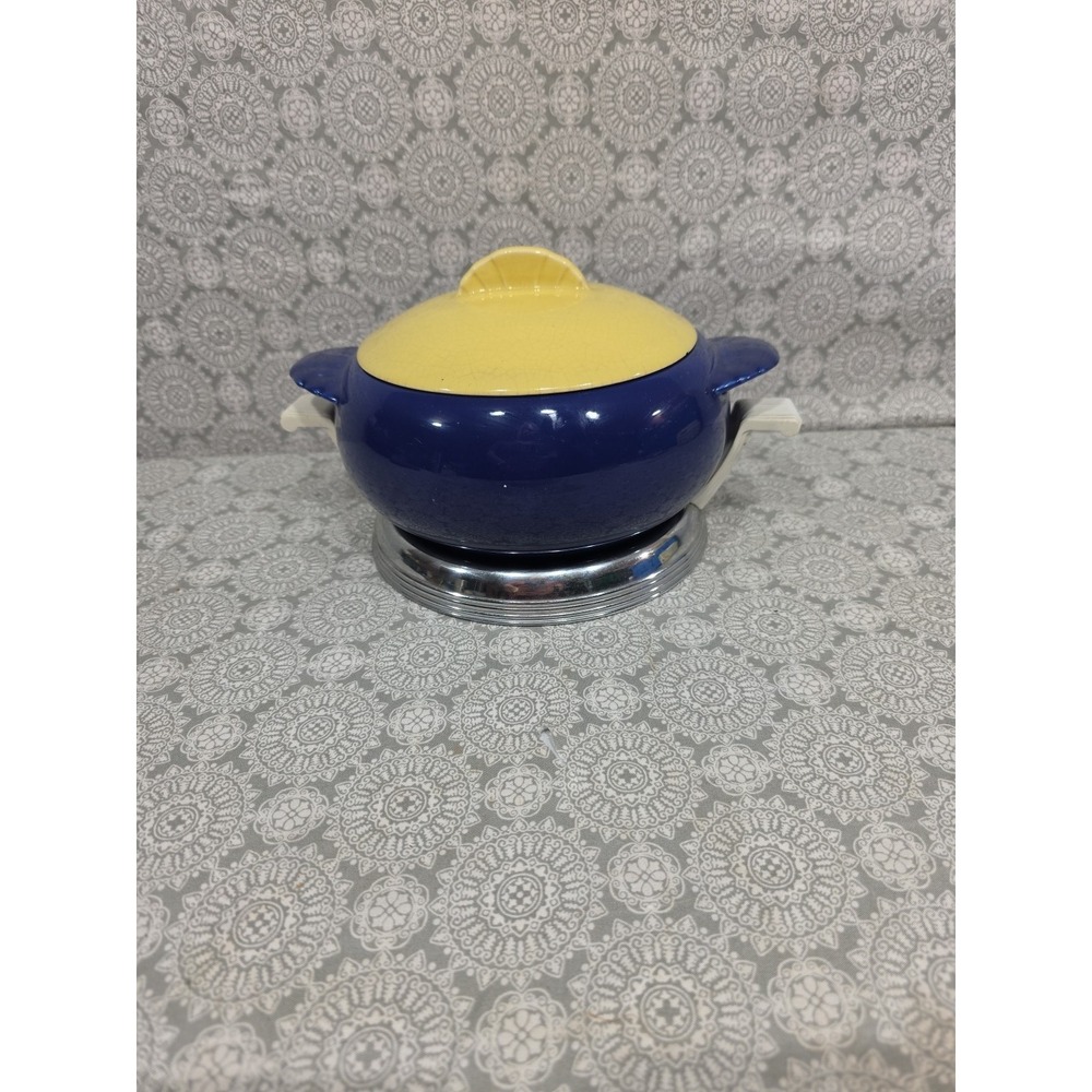Vintage Porcelain Ceramic Casserole Soup Tureen Dish With Silver Holder Bowl Lid